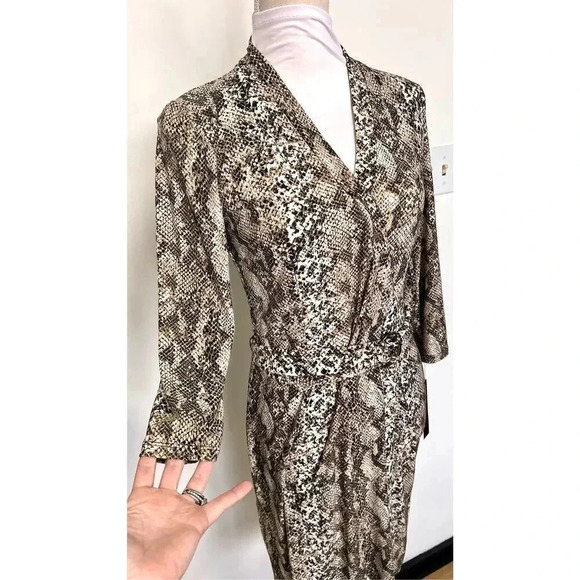 NWT Dana Buchman Womens Multi-Color Animal Print 3/4 Sleeve Midi Dress Size XS - Picture 2 of 13